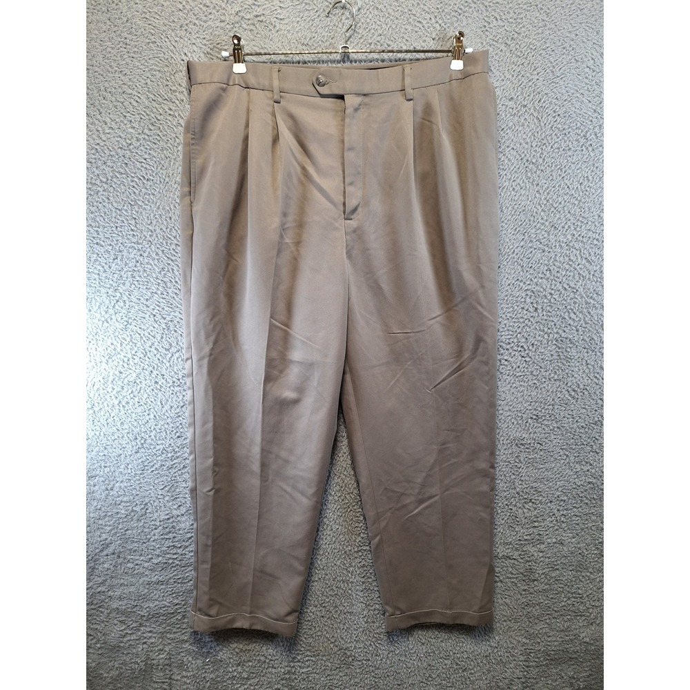Croft & Barrow Dress Pants Mens 38x30 (Fits W38xL29) Tan Pleated Cuffed Khakis